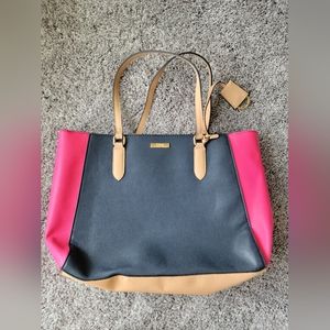 Trina Turk colorblock pink blue beige handbag tote